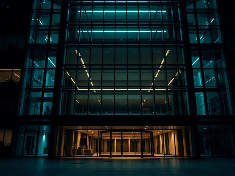 Lobby de edifício corporativo à noite