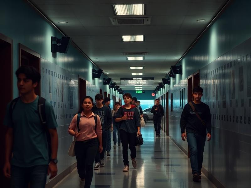 Corredor de escola com estudantes