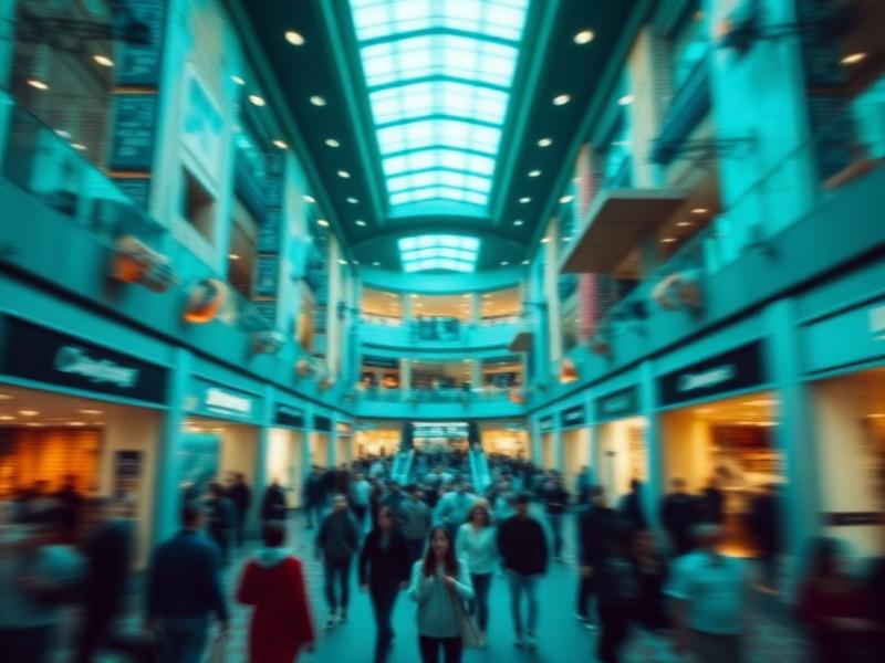 Átrio de shopping center com fluxo de pessoas